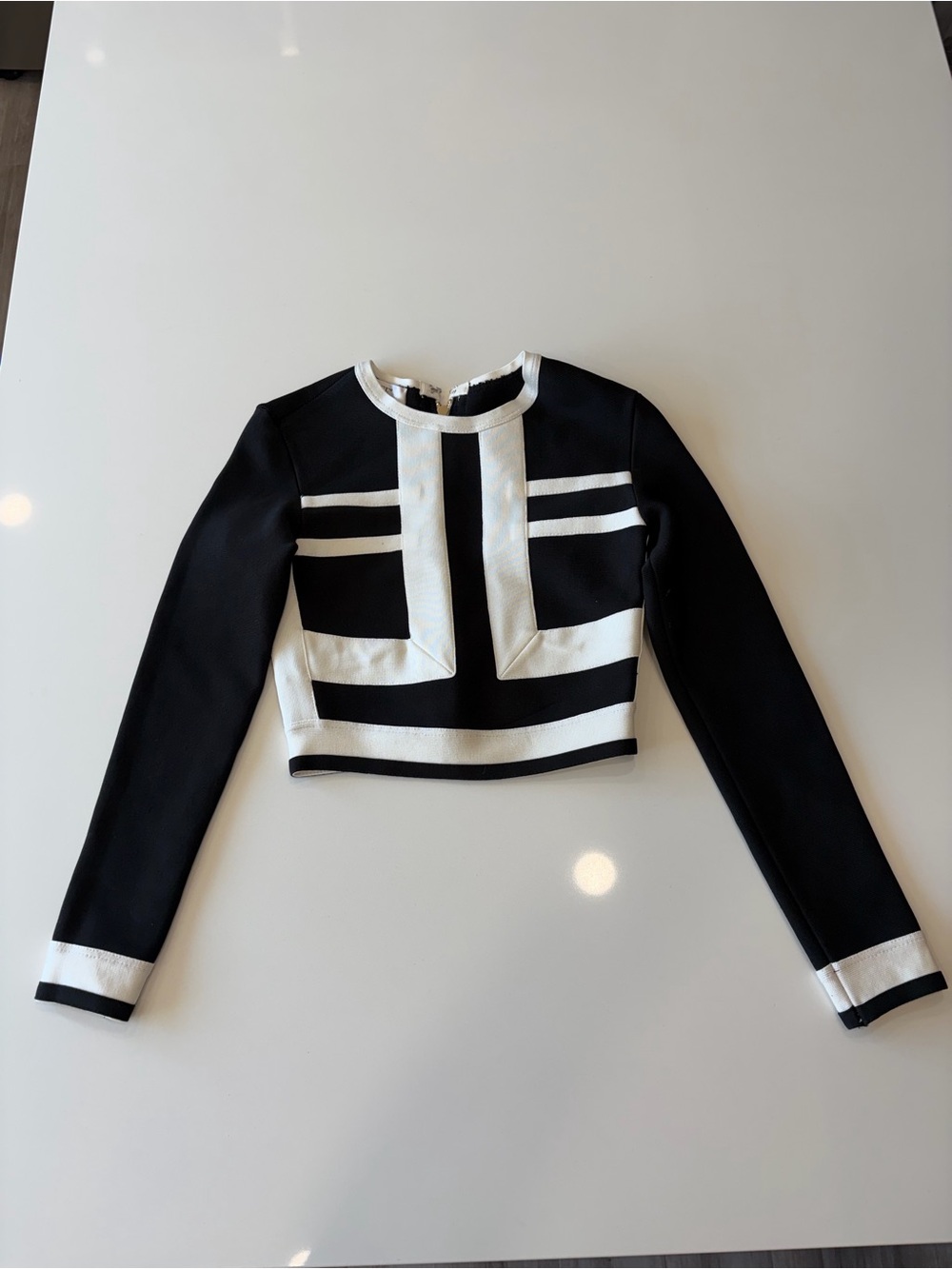 House of CB London Cropped Black and White Bandage Long-Sleeve Top